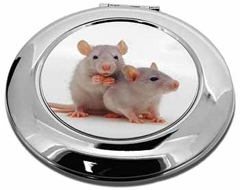 Silver Blue Rats Make-Up Round Compact Mirror