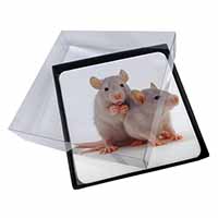 4x Silver Blue Rats Picture Table Coasters Set in Gift Box