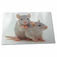 Large Glass Cutting Chopping Board Silver Blue Rats
