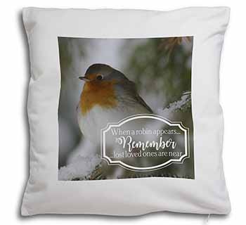 Little Robin Red Breast Soft White Velvet Feel Scatter Cushion