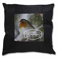 Little Robin Red Breast Black Satin Feel Scatter Cushion