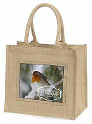 Little Robin Red Breast Natural/Beige Jute Large Shopping Bag