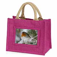 Little Robin Red Breast Little Girls Small Pink Jute Shopping Bag
