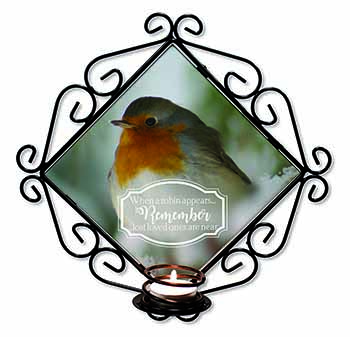 Little Robin Red Breast Wrought Iron Wall Art Candle Holder