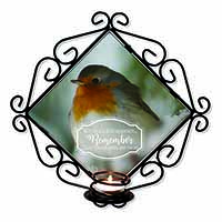 Little Robin Red Breast Wrought Iron Wall Art Candle Holder