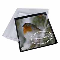 4x Little Robin Red Breast Picture Table Coasters Set in Gift Box