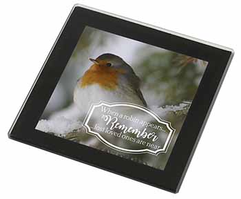 Little Robin Red Breast Black Rim High Quality Glass Coaster