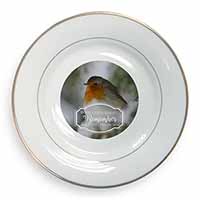 Little Robin Red Breast Gold Rim Plate Printed Full Colour in Gift Box
