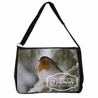 Little Robin Red Breast Large Black Laptop Shoulder Bag School/College