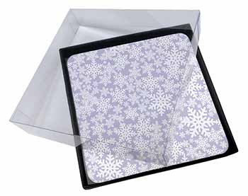 4x Snow Flakes Picture Table Coasters Set in Gift Box