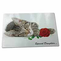 Large Glass Cutting Chopping Board Kitten with Rose 