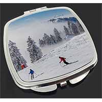 Snow Ski Skiers on Mountain Make-Up Compact Mirror