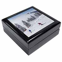 Snow Ski Skiers on Mountain Keepsake/Jewellery Box