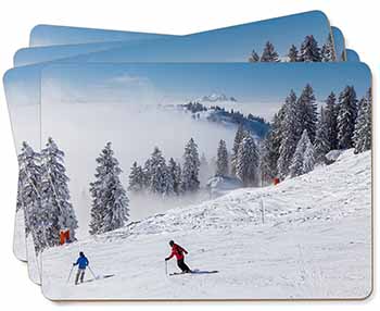 Snow Ski Skiers on Mountain Picture Placemats in Gift Box