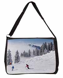 Snow Ski Skiers on Mountain Large Black Laptop Shoulder Bag School/College