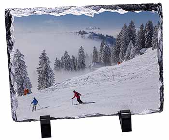 Snow Ski Skiers on Mountain, Stunning Photo Slate