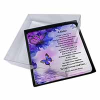 4x Sister Love Sentiment Poem Picture Table Coasters Set in Gift Box