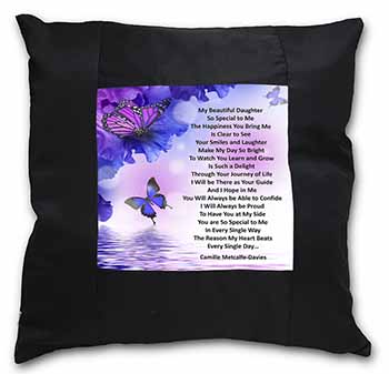 Daughter Poem Sentiment Black Satin Feel Scatter Cushion