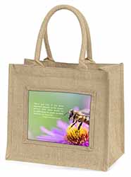 Importance of Bees Quote Natural/Beige Jute Large Shopping Bag