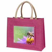Importance of Bees Quote Large Pink Jute Shopping Bag