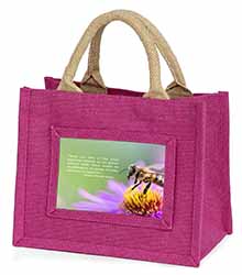 Importance of Bees Quote Little Girls Small Pink Jute Shopping Bag