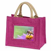 Importance of Bees Quote Little Girls Small Pink Jute Shopping Bag
