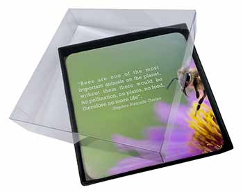 4x Importance of Bees Quote Picture Table Coasters Set in Gift Box