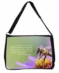 Importance of Bees Quote Large Black Laptop Shoulder Bag School/College