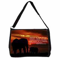 Elephants & Earth Quote Large Black Laptop Shoulder Bag School/College