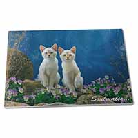 Large Glass Cutting Chopping Board White Cats 