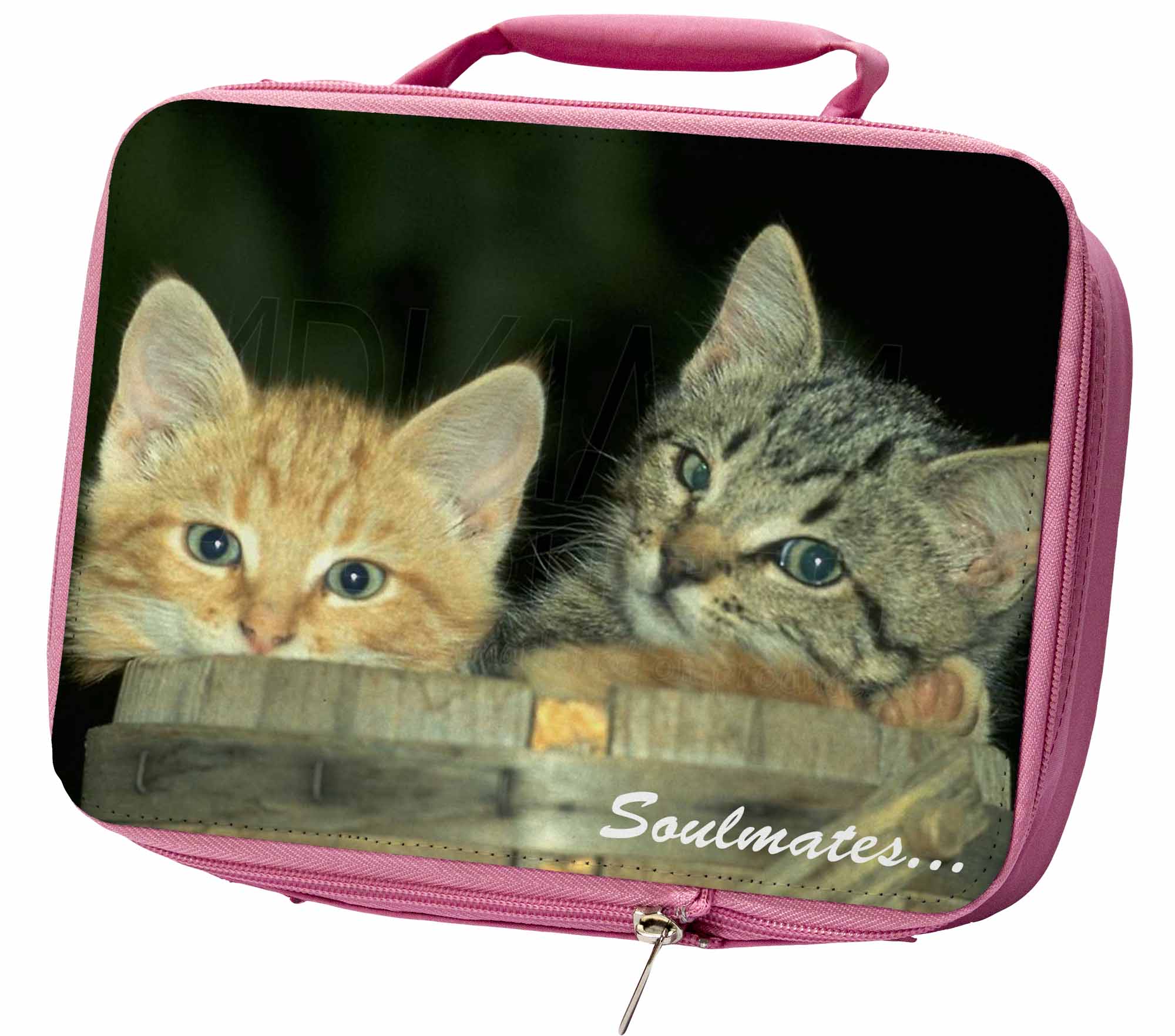 'Soulmates' Kittens in Beer Barrel Insulated Pink School Lunch Box B, SOUL14LBP 'Soulmates' Kittens in Beer Barrel Insulated Pink School Lunch Box B, SOUL14LBP