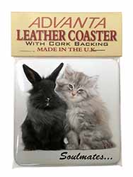 Rabbit and Kitten 'Soulmates Single Leather Photo Coaster Animal Bree SOUL-20SC 