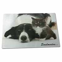 Large Glass Cutting Chopping Board Dog+Kitten 