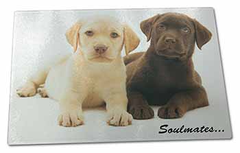 Large Glass Cutting Chopping Board Yellow+Chocolate Labrador Puppies 