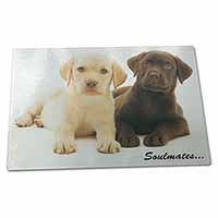 Large Glass Cutting Chopping Board Yellow+Chocolate Labrador Puppies 