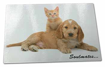 Large Glass Cutting Chopping Board Spaniel and Kitten 