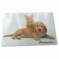 Large Glass Cutting Chopping Board Spaniel and Kitten 