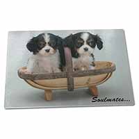 Large Glass Cutting Chopping Board King Charles Puppies 