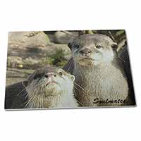 Large Glass Cutting Chopping Board Cute Otters 