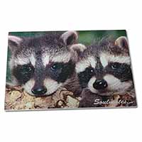 Large Glass Cutting Chopping Board Racoons in Love 