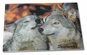 Large Glass Cutting Chopping Board Wolves in Love 