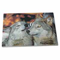 Large Glass Cutting Chopping Board Wolves in Love 