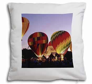 Hot Air Balloons at Night Soft White Velvet Feel Scatter Cushion