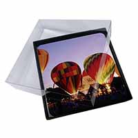 4x Hot Air Balloons at Night Picture Table Coasters Set in Gift Box
