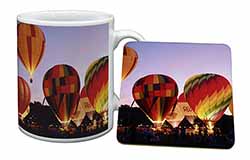 Hot Air Balloons at Night Mug and Coaster Set