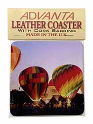Hot Air Balloons at Night Single Leather Photo Coaster