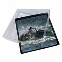 4x Jet Ski Skiier Picture Table Coasters Set in Gift Box