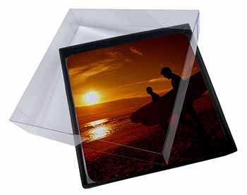 4x Sunset Surf Picture Table Coasters Set in Gift Box
