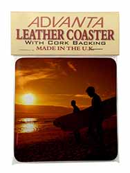 Sunset Surf Single Leather Photo Coaster