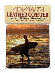 Sunset Surf Single Leather Photo Coaster